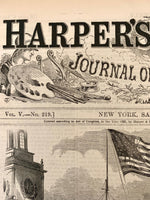 Load image into Gallery viewer, Harper&#39;s Weekly Journal President Lincoln Hoisting The American Flag Thirty Four Stars Upon Independence Hall Philadelphia 1861
