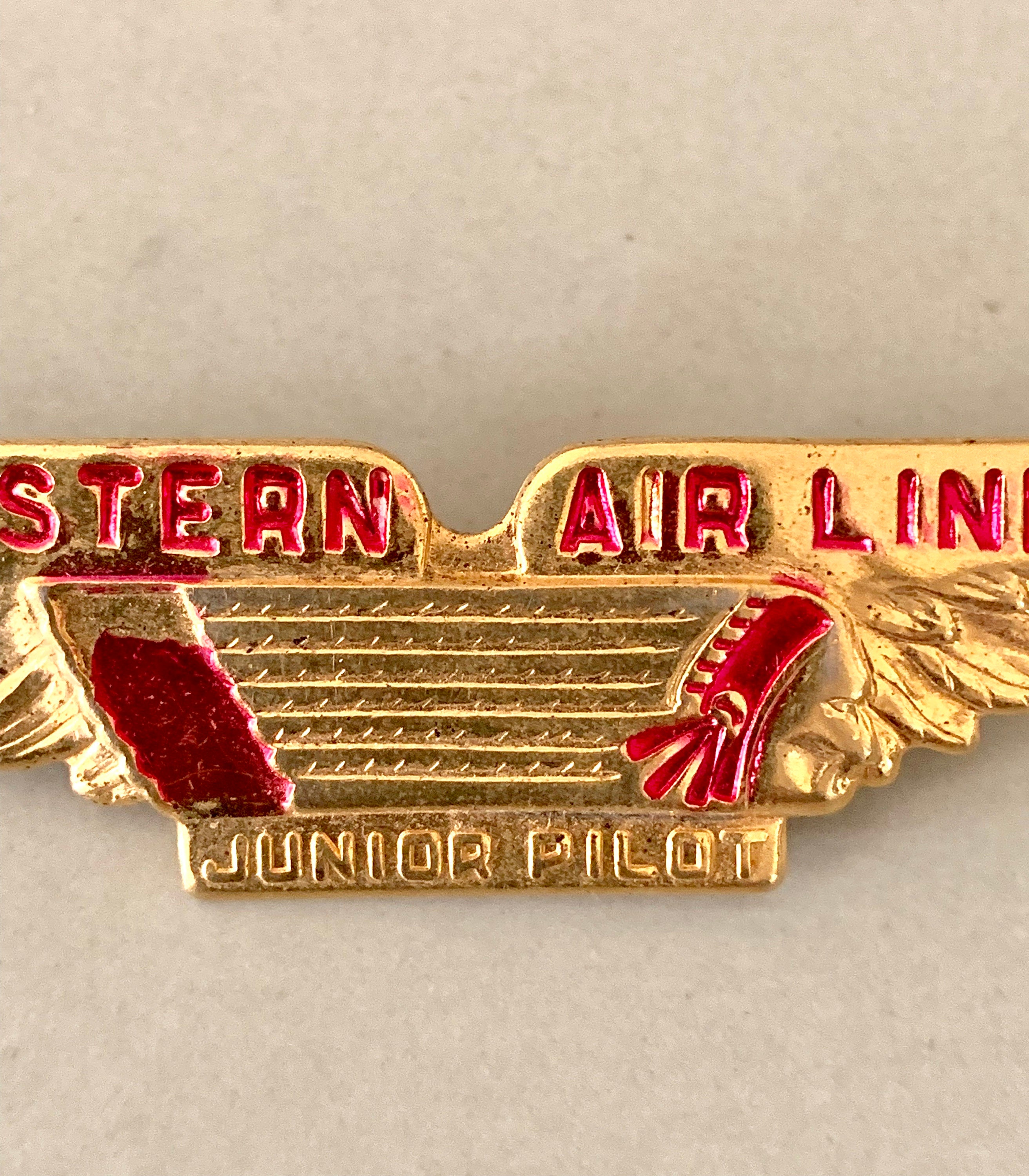 Vintage Retro Western Airlines Junior Pilot Pin Wings Aviation Red and Gold Lapel Pin