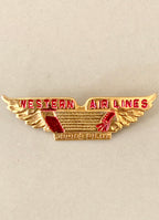 Vintage Retro Western Airlines Junior Pilot Pin Wings Aviation Red and Gold Lapel Pin