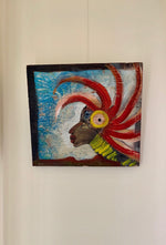 Load image into Gallery viewer, Artist Signed Folk Art Mixed Media Painting on Wood Colorful Portrait of Woman w/ Headdress
