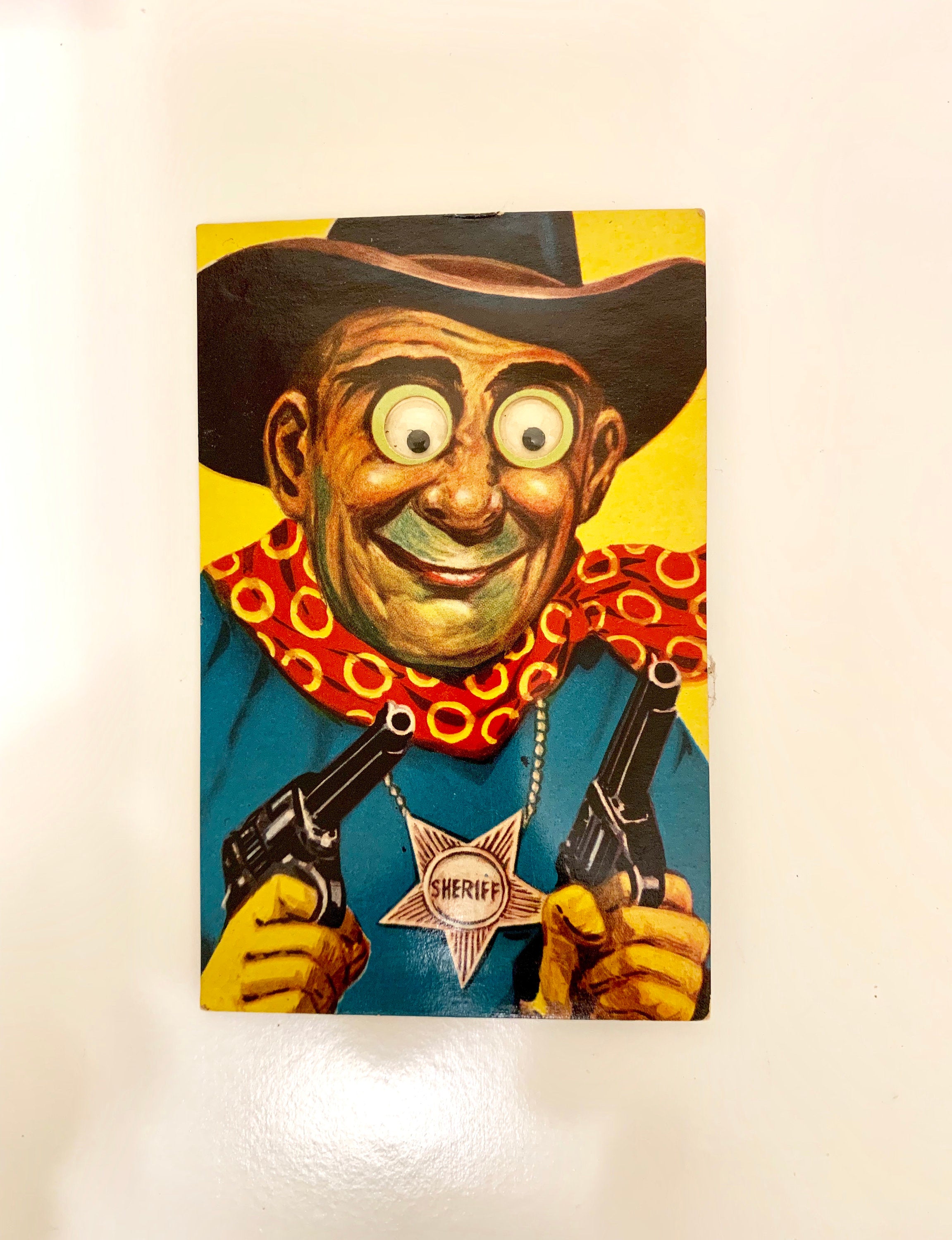 Retro Vintage Googly Eyed Sheriff Squeaking Postcard, Printed in Japan, 1960's Quirky Western Comic