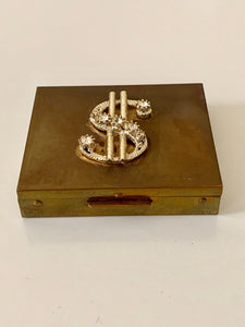 Mini Brass Metal Wallet Money Organizer w/ Dollar Sign & Jewels