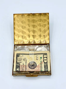 Mini Brass Metal Wallet Money Organizer w/ Dollar Sign & Jewels