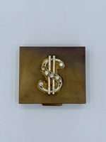 Load image into Gallery viewer, Mini Brass Metal Wallet Money Organizer w/ Dollar Sign &amp; Jewels
