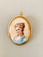 Load image into Gallery viewer, Hand Painted Porcelain Brooch Gold Tone Setting Victorian Style Jewelry
