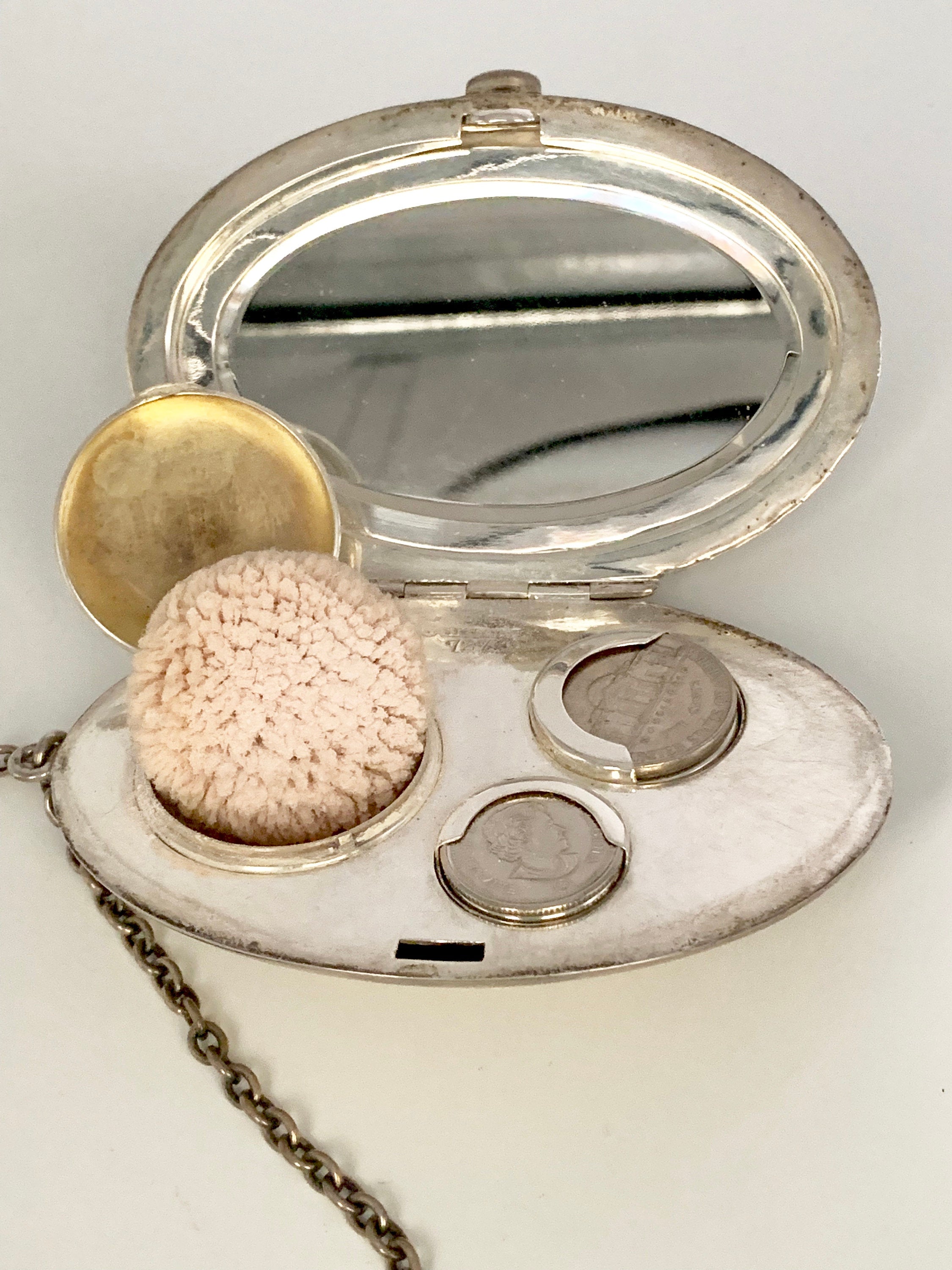 Antique Watrous MFG Co. 727 Engraved Sterling Silver Compact & Vintage Coin Purse Art Nouveau