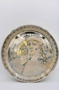 Mary Lou Higgins & Edward Higgins Ceramic Plate 1976 High Gloss Silver Glaze Portrait