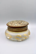 Antique Vanity Dresser Powder Jar Art Nouveau w/ Repousse Brass Lid