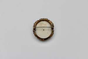 Hand Painted Porcelain Brooch w/ Locking C Clasp, Ornate Metal Setting Victorian Jewelry