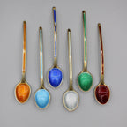 Set of 6 N.M Thune 925 Gilt Sterling Silver Demitasse Spoons Art Deco Norwegian Silver