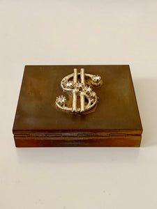 Mini Brass Metal Wallet Money Organizer w/ Dollar Sign & Jewels
