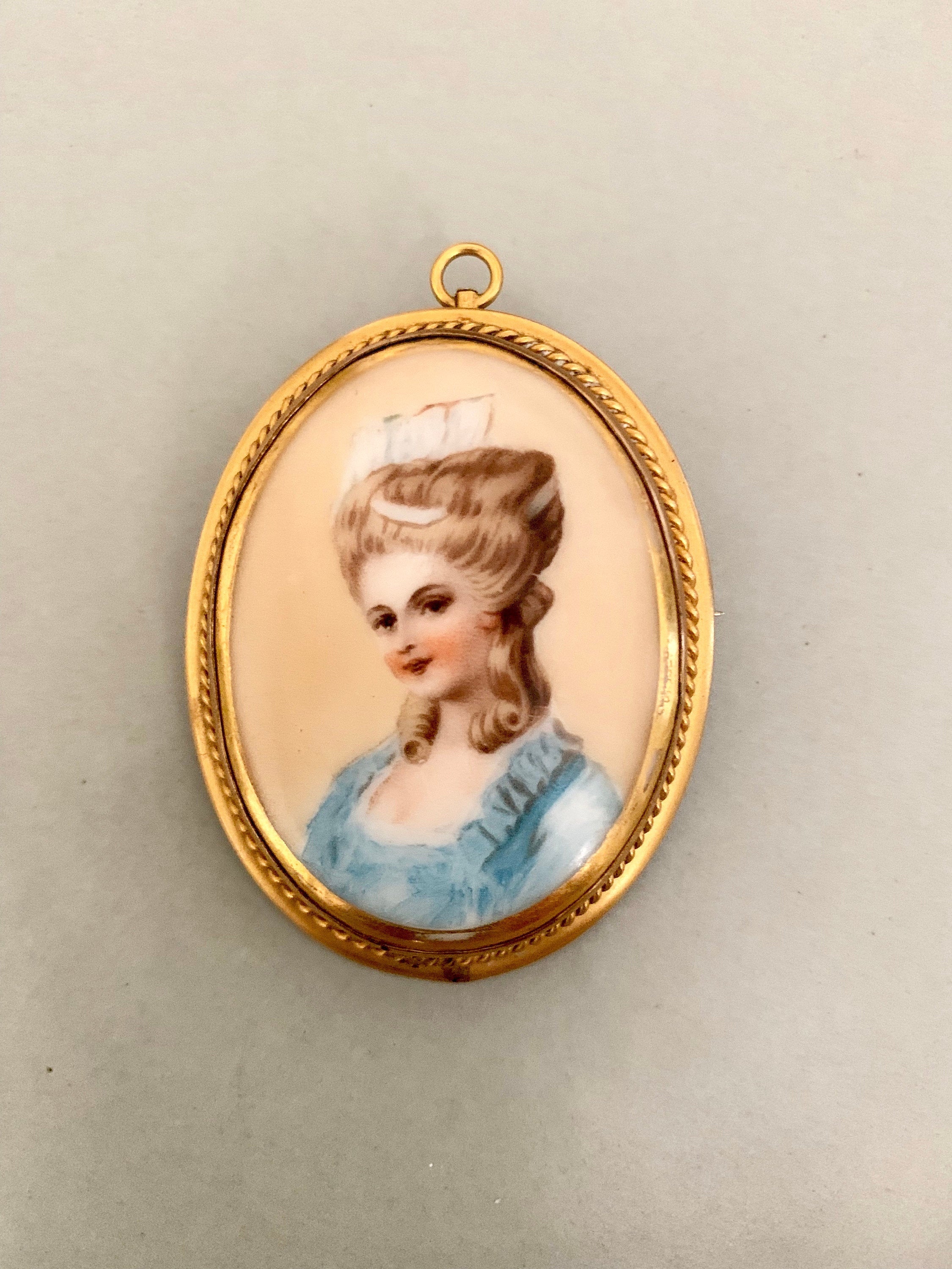 Hand Painted Porcelain Brooch; Victorian Style