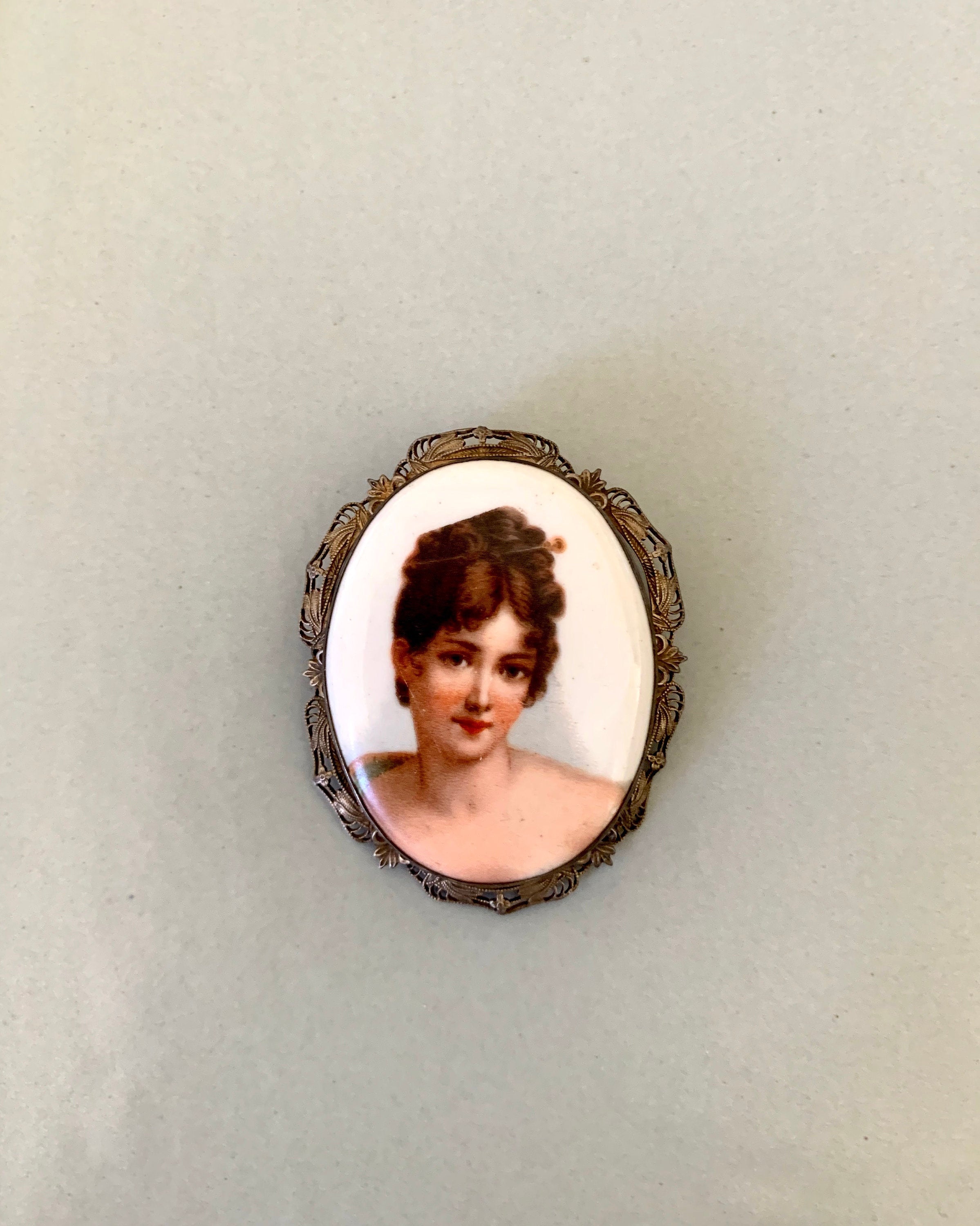 Hand Painted Porcelain Brooch; Victorian