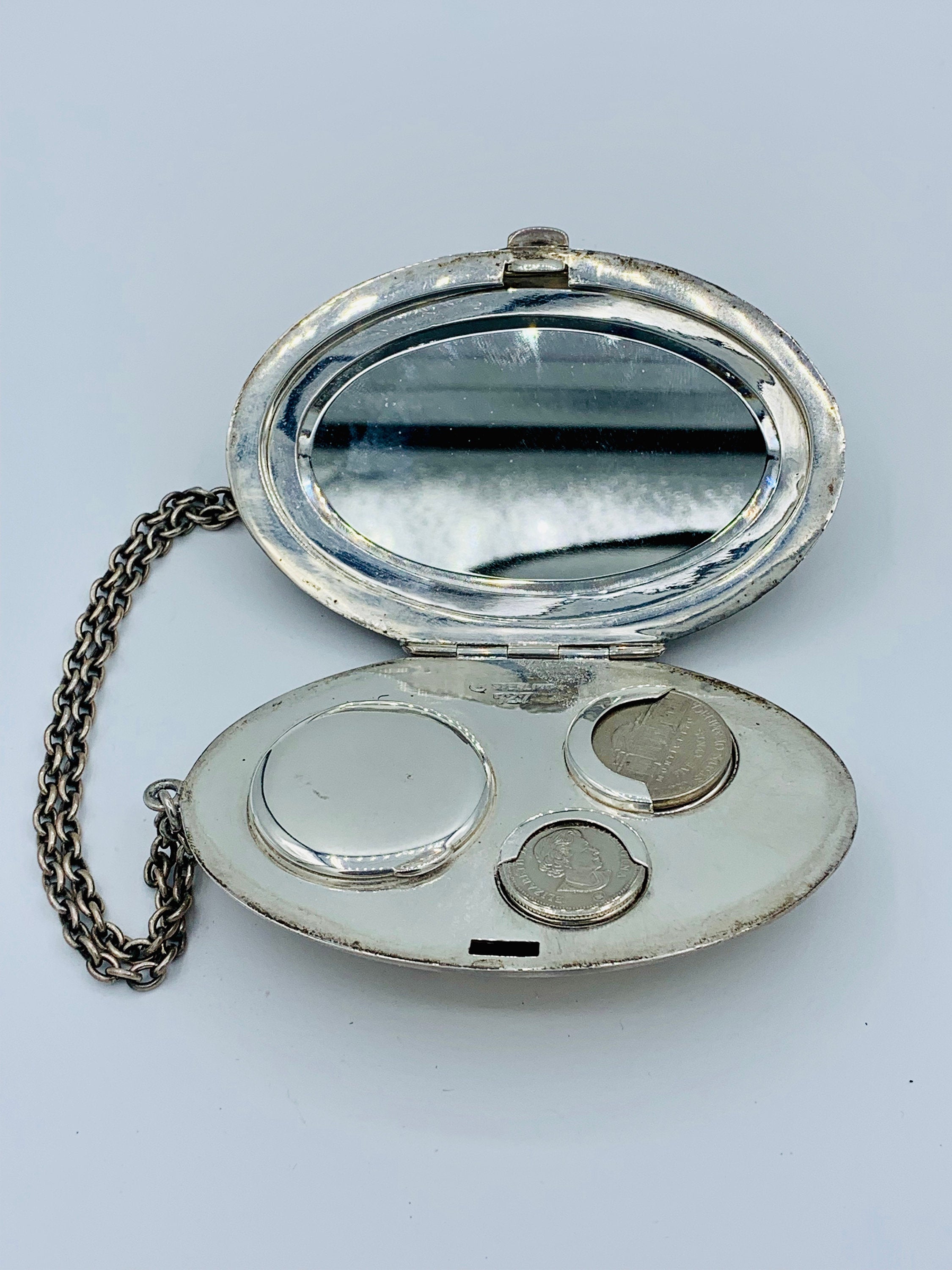 Antique Watrous MFG Co. 727 Engraved Sterling Silver Compact & Vintage Coin Purse Art Nouveau