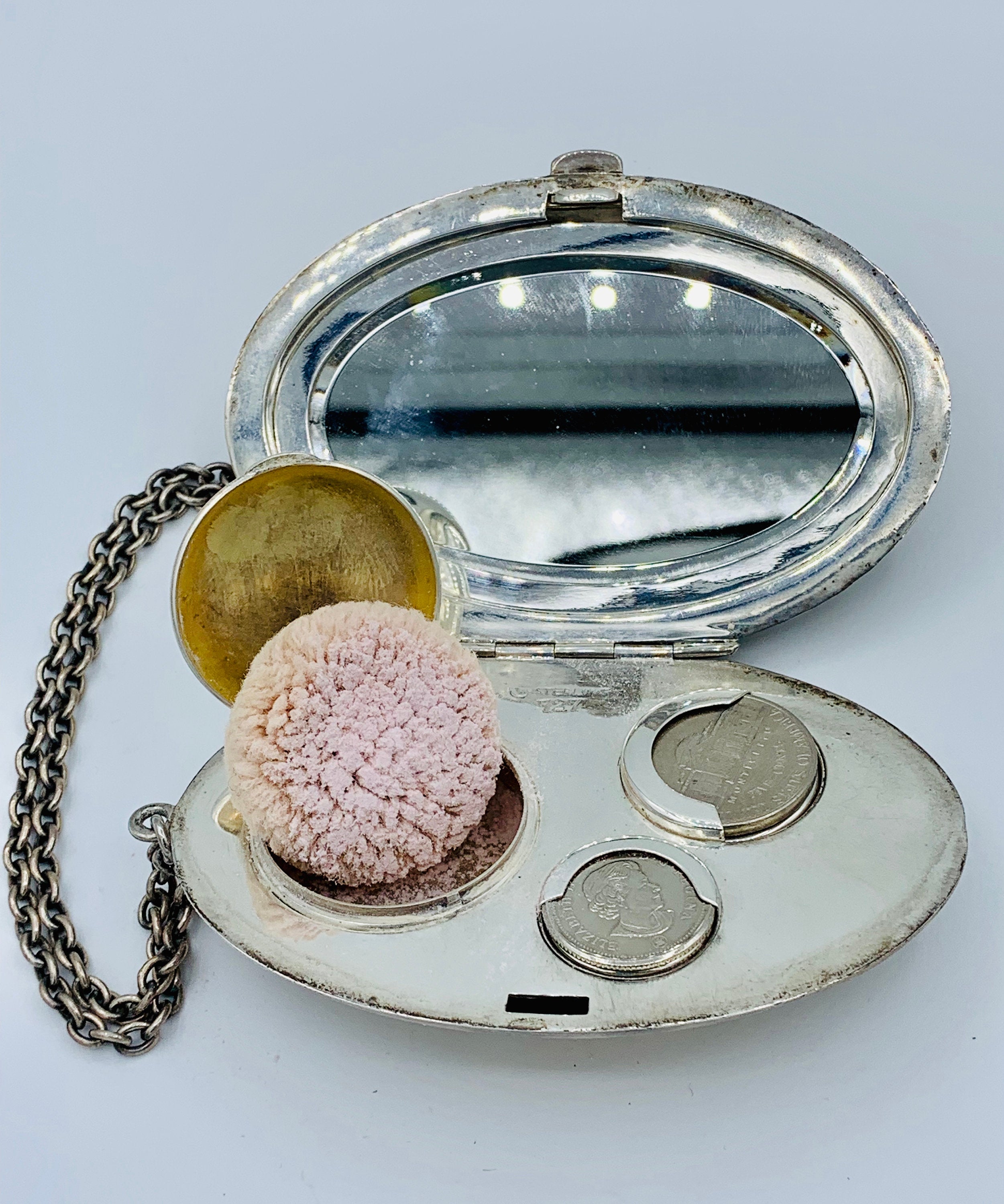 Antique Watrous MFG Co. 727 Engraved Sterling Silver Compact & Vintage Coin Purse Art Nouveau