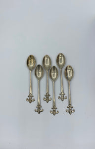 Set of 6 Sterling Silver Fleur De Lis Demitasse Spoons Collectible Vintage Set