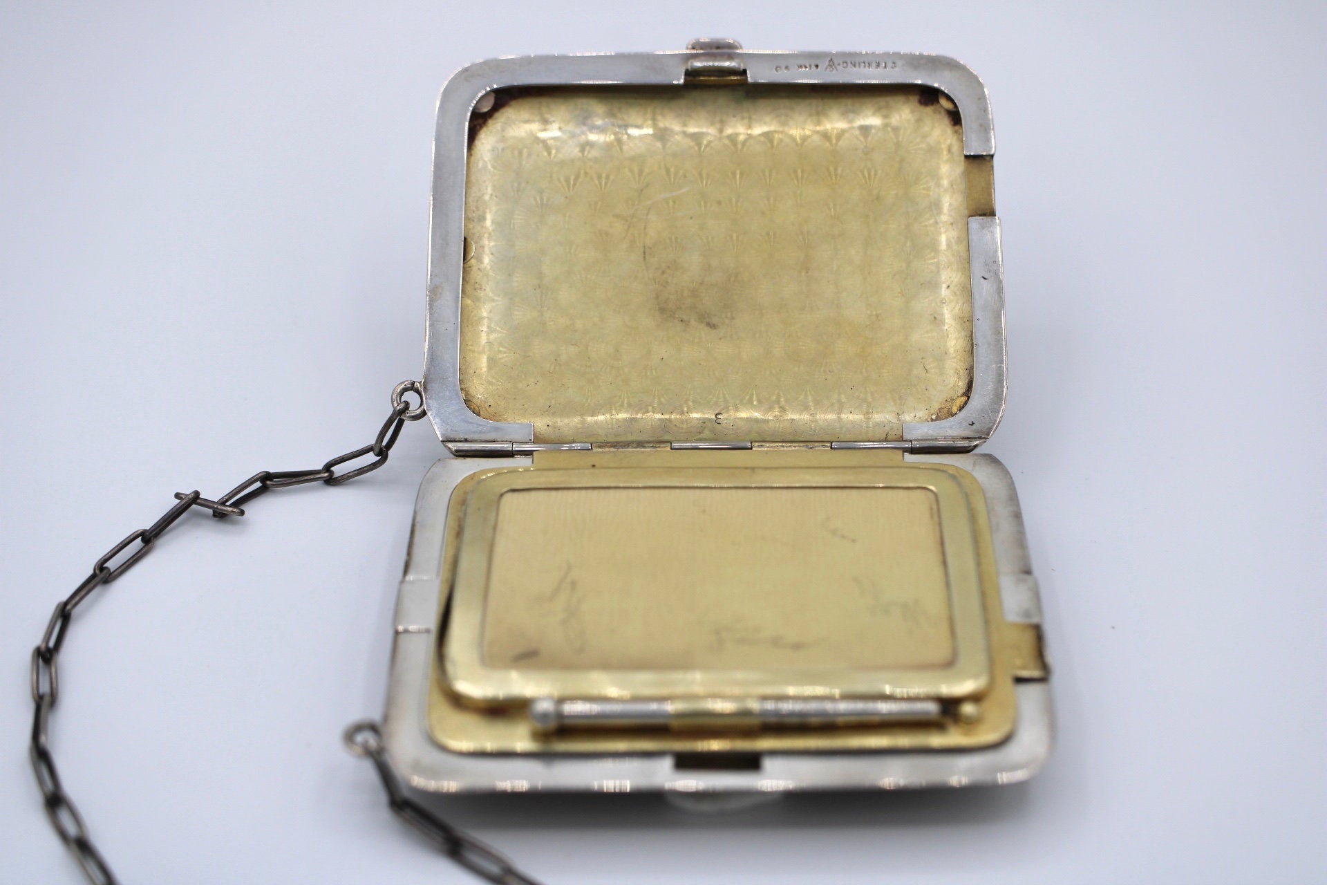 Clarence A. Vanderbilt Antique Vintage Coin Purse Compact Sterling Silver w/ 14k Gold Inlay & Gold Details Art Deco