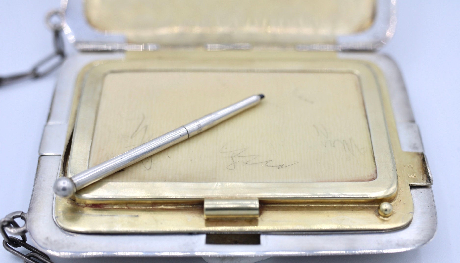 Clarence A. Vanderbilt Antique Sterling Silver & 14k Gold Inlay Coin Purse Compact