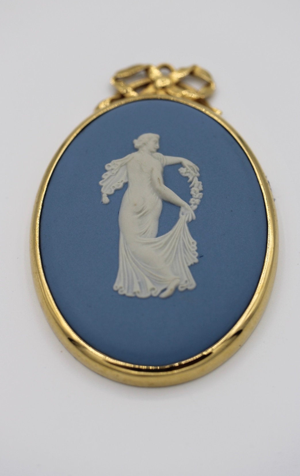 Wedgwood Blue Jasperware Cameo Pendant Medallion 14K Gold Filled Setting