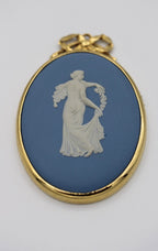 Wedgwood Blue Jasperware Cameo Pendant Medallion 14K Gold Filled Setting