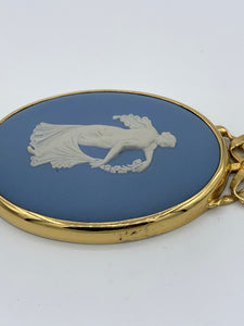 Wedgwood Blue Jasperware Cameo Pendant Medallion 14K Gold Filled Setting