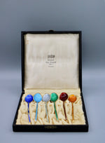 Load image into Gallery viewer, Set of 6 N.M Thune 925 Gilt Sterling Silver Demitasse Spoons Art Deco Norwegian Silver
