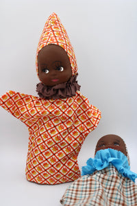 Pair of Vintage Collectible Hand Puppets Folk Art Afropean, Black, Handcrafted Artisan Puppets Dolls