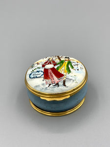 Halcyon Days Enamels England, Bilston Battersea Enamels Revival Winter Trinket Box Holiday Keepsake