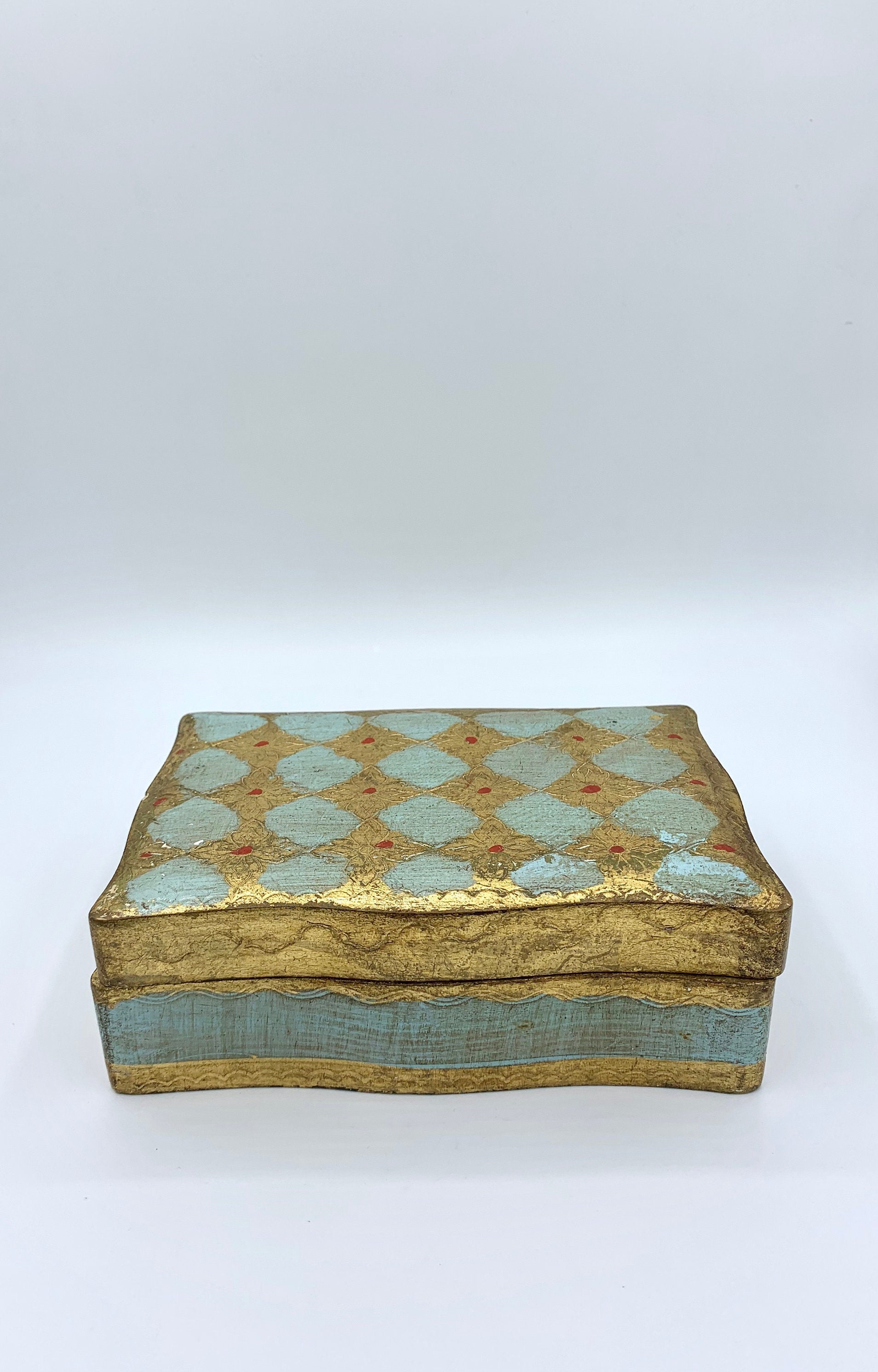 Decorative Jewelry Keepsake Box w/ Hand Painted Gold Leaf