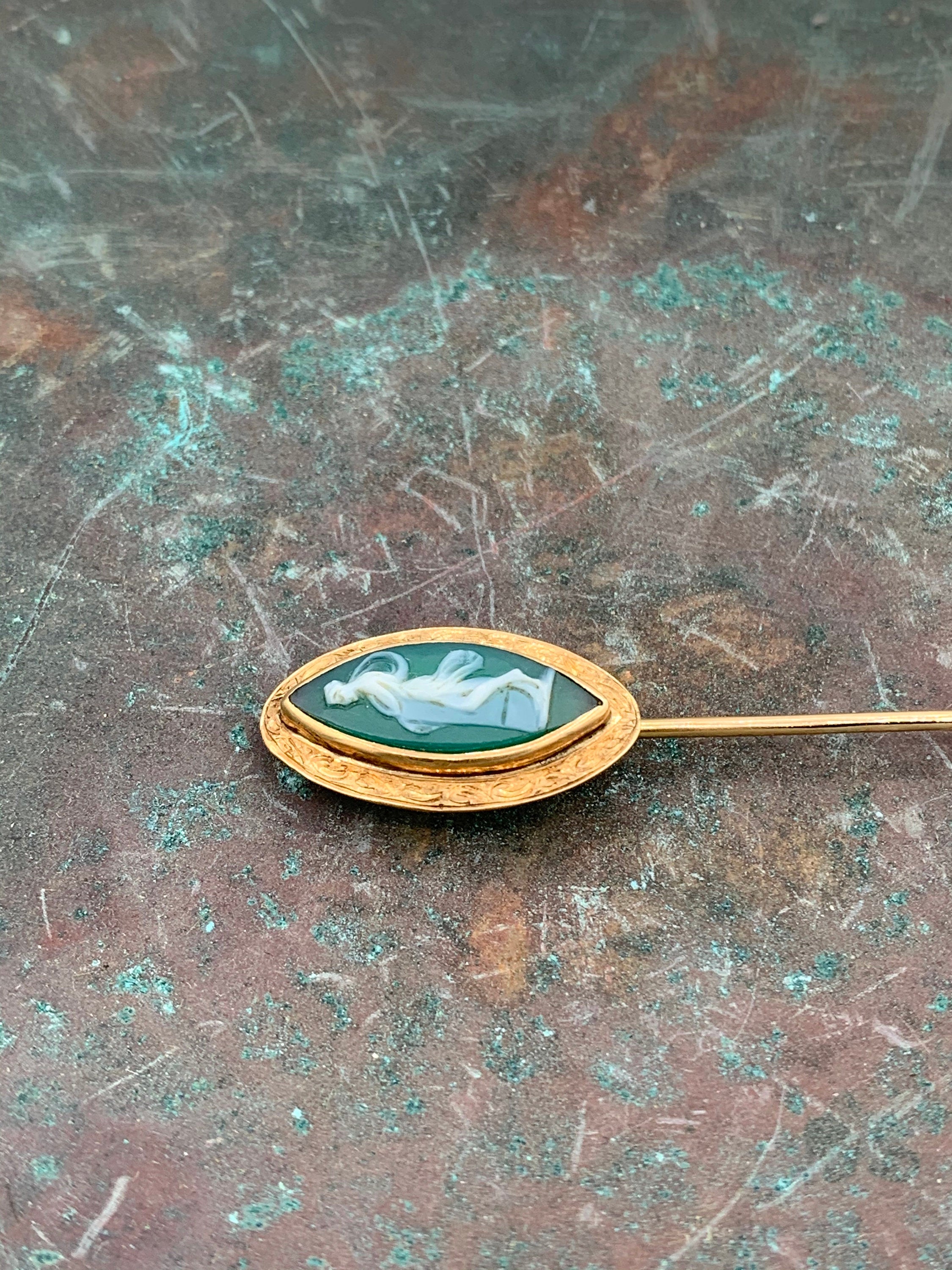 Vintage Agate Cameo & 14k Gold Stick Pin Antique Style Accessories