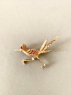 Vintage 14K Yellow Gold & Ruby Road Runner Brooch