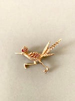 Load image into Gallery viewer, Vintage 14K Yellow Gold &amp; Ruby Road Runner Brooch Lapel Pin
