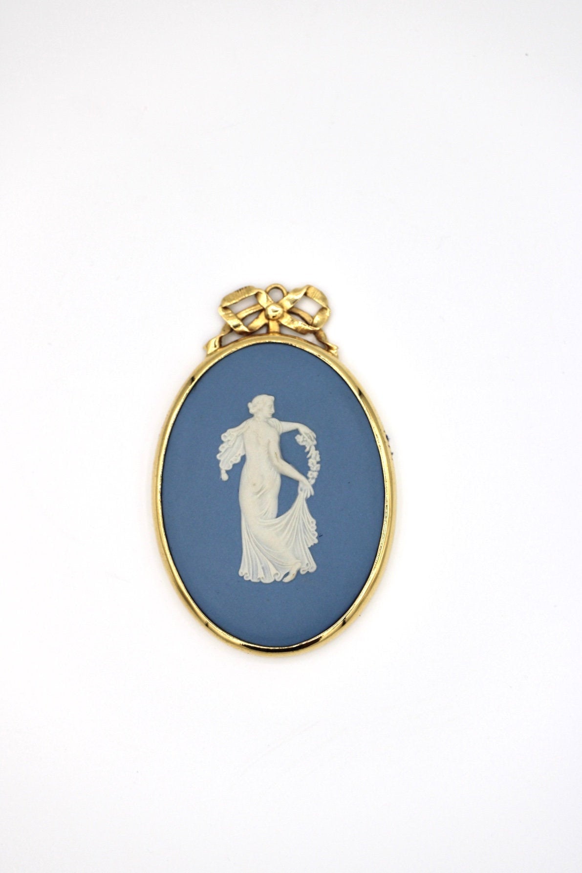 Wedgwood Blue Jasperware Cameo Pendant Medallion 14K Gold Filled Setting