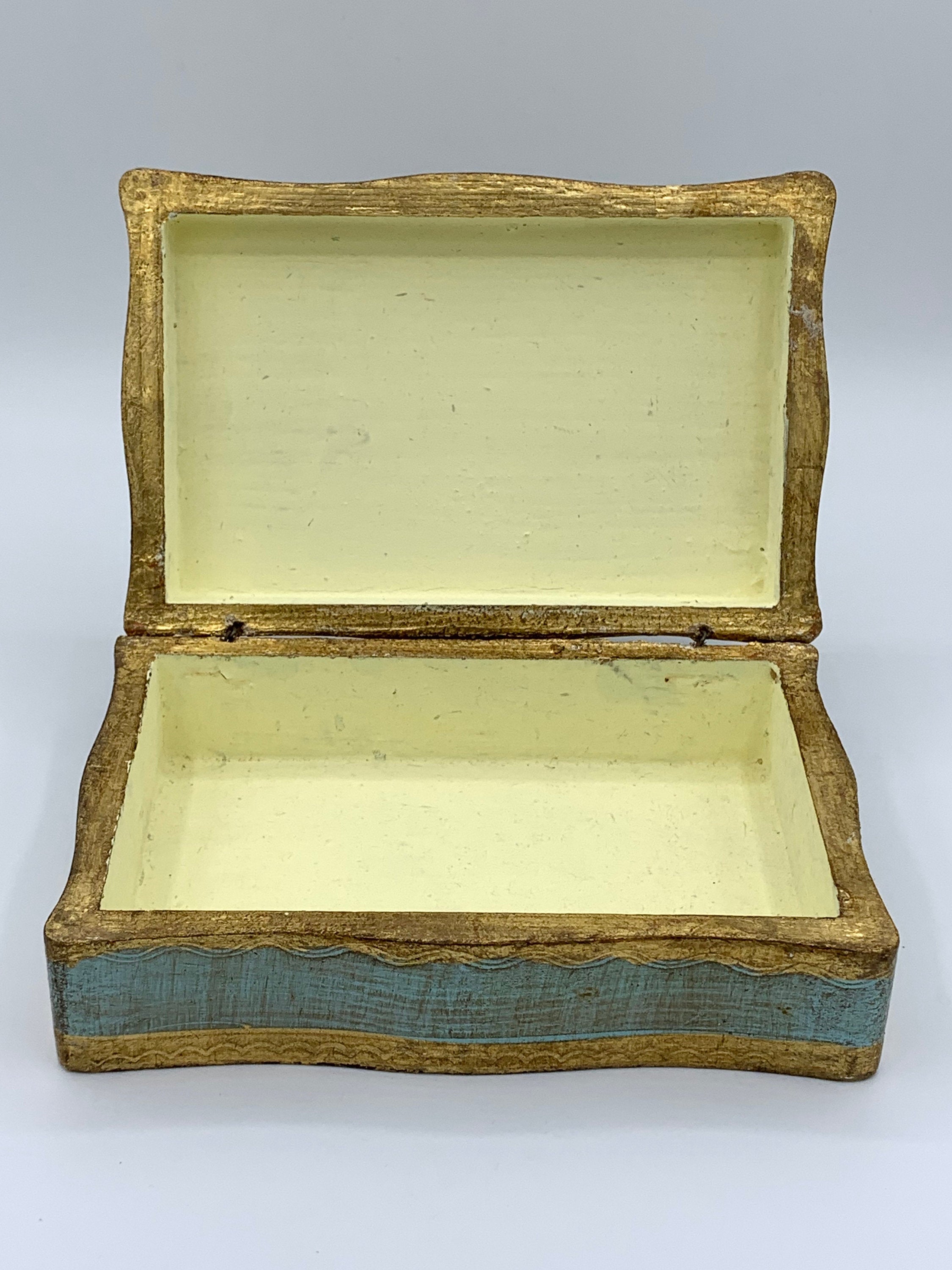 Decorative Jewelry Keepsake Box w/ Hand Painted Gold Leaf