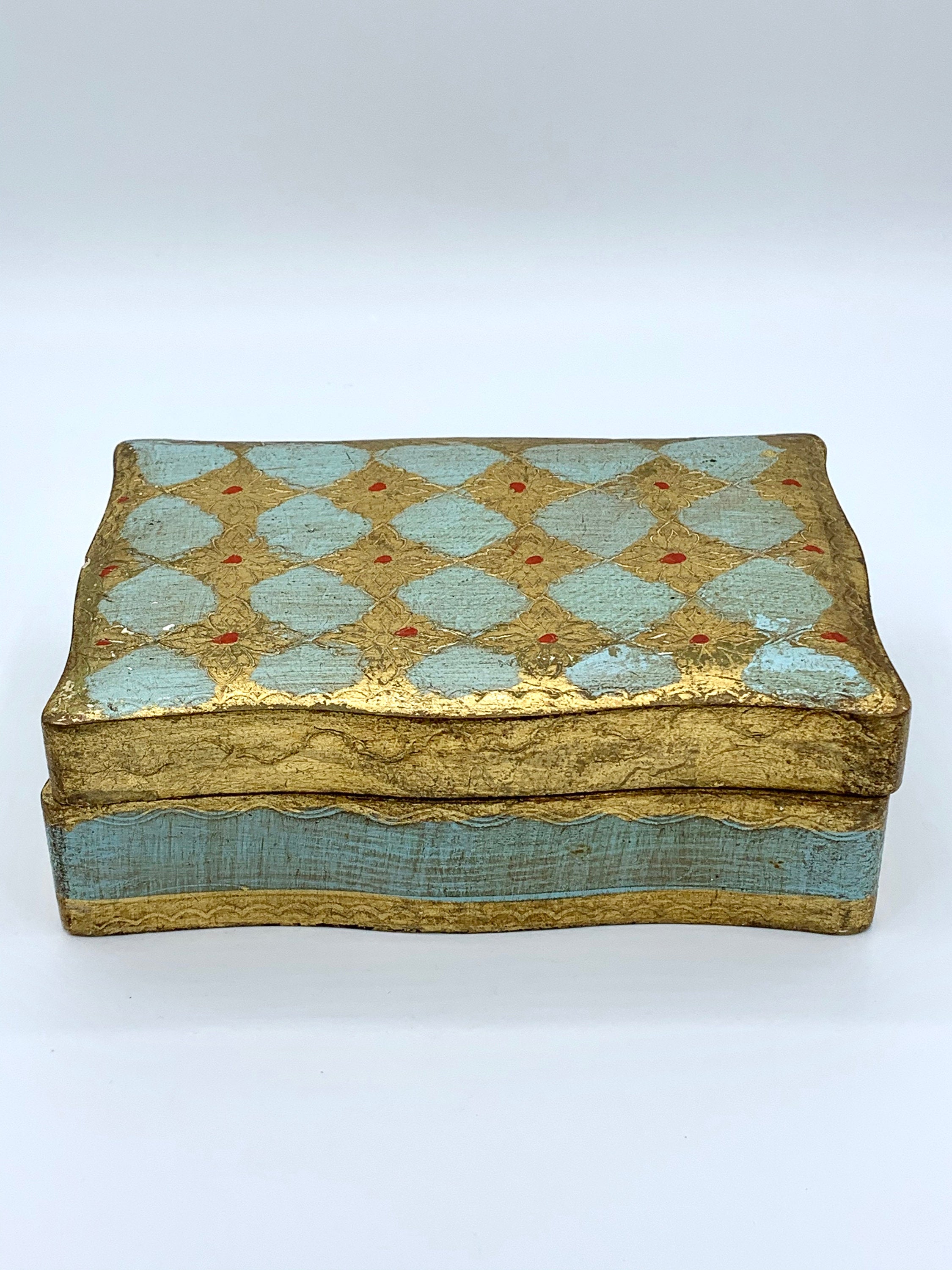 Decorative Jewelry Keepsake Box w/ Hand Painted Gold Leaf