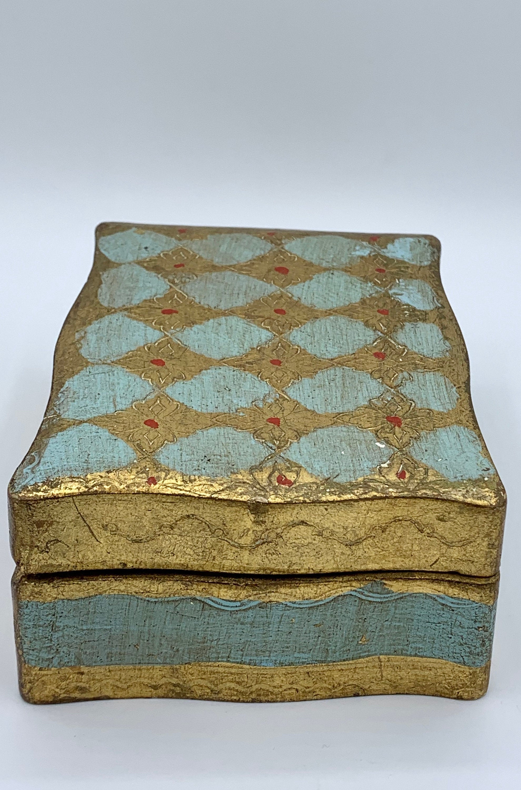 Decorative Jewelry Keepsake Box w/ Hand Painted Gold Leaf