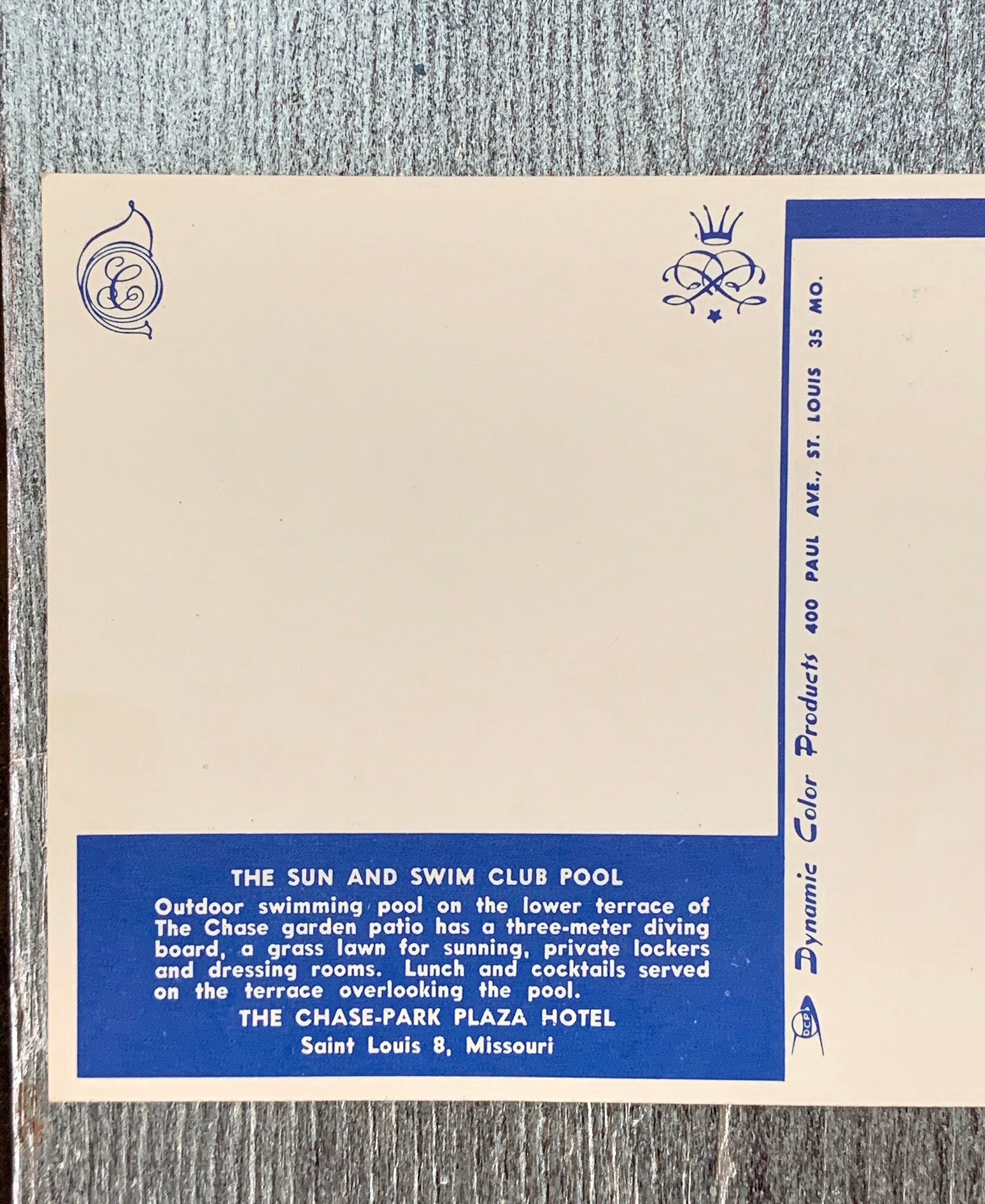 Retro Vintage Postcard, "The Sun and Swim Club Pool, Chase-Park Plaza Hotel", Saint Louis, Missouri