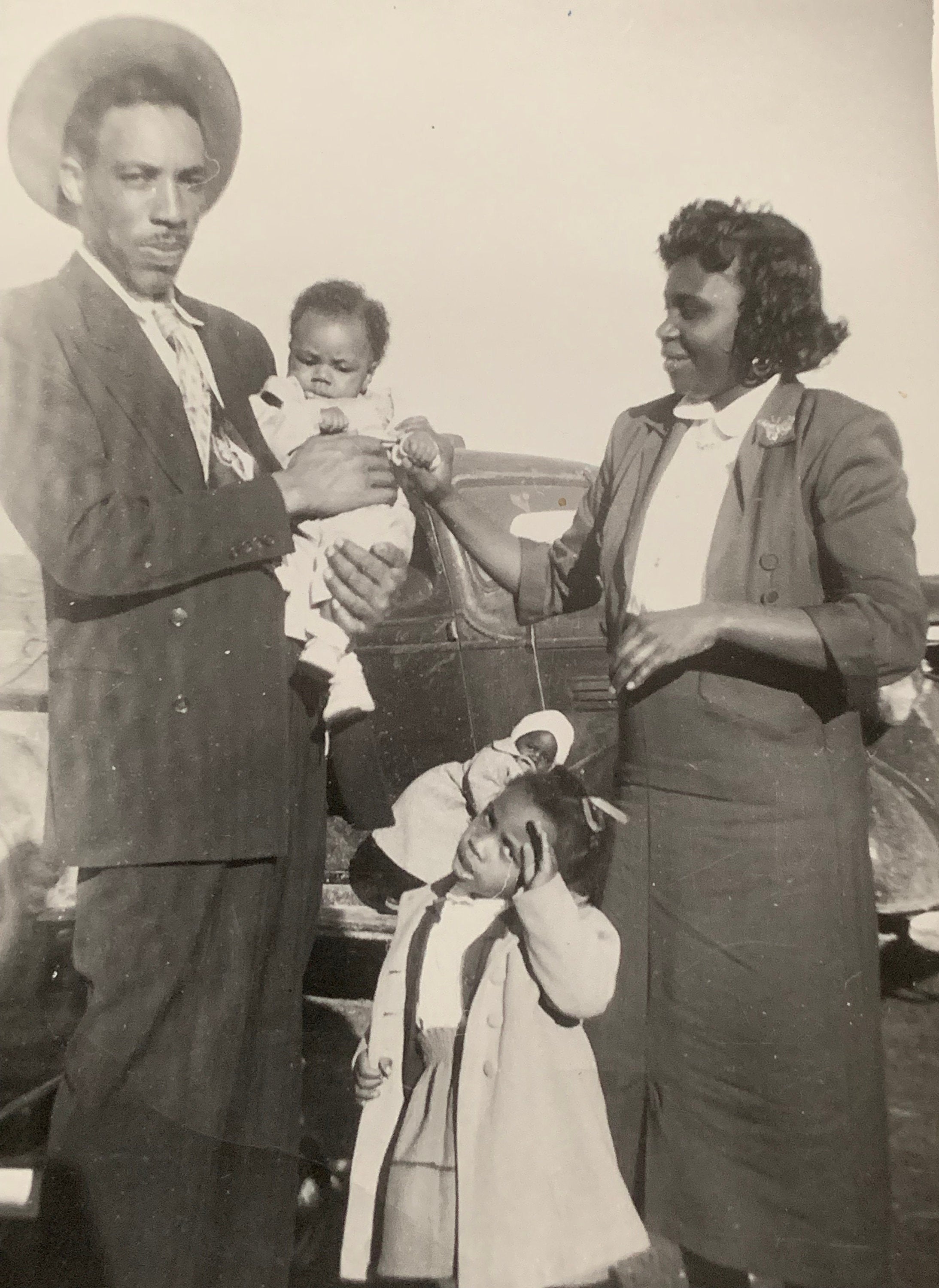 Vintage Photograph African American Family Portrait in Front of Car