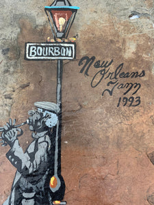 Original Art Signed Painting on Slate "New Orleans Jazz" Musician 1993 Bourbon Street