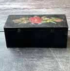 Vintage Hand Painted Metal Trinket Box Keepsake Box Floral Flower Theme